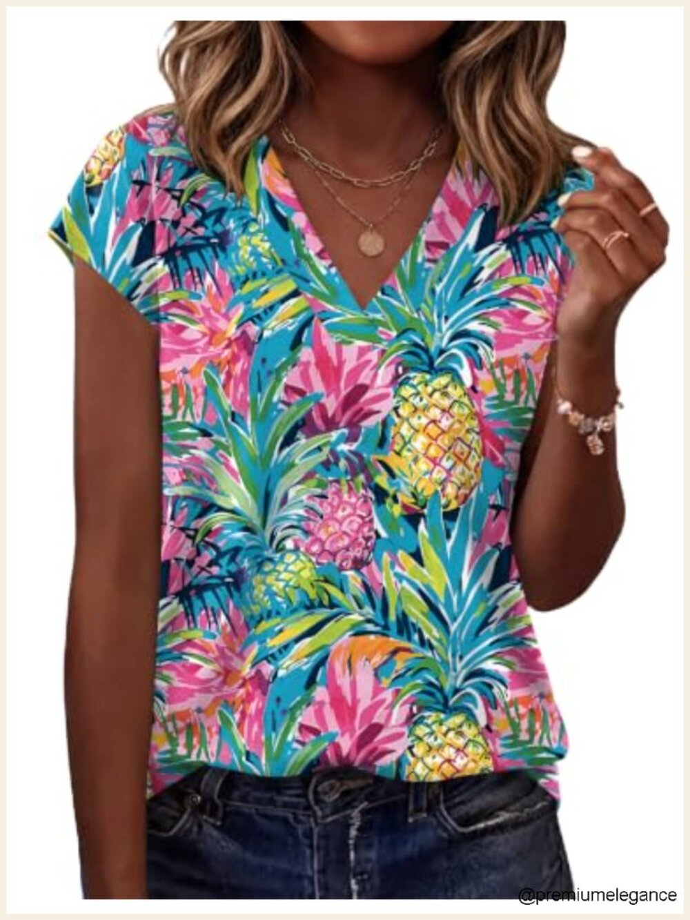 Women's V Neck Cap Sleeve Blouse Soft Stretch Summer Top